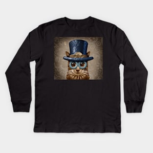 Steam Punk Vintage Cat Kids Long Sleeve T-Shirt